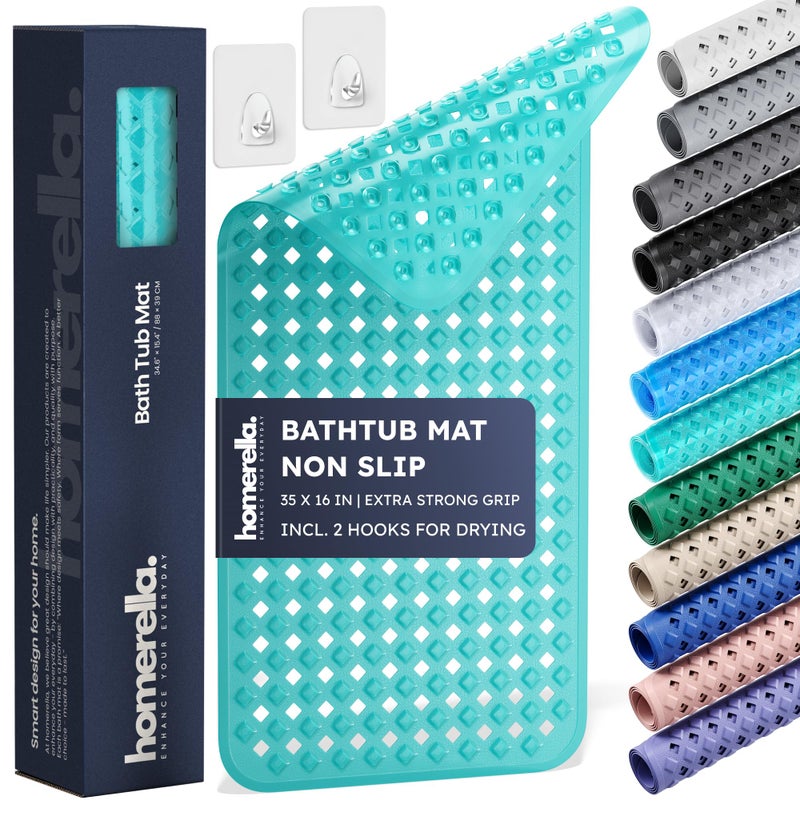 Homerella Bathtub Mat Non Slip 35x16 - homerellaÂ® Bath Mat Incl. Hooks for Drying, Extra Long, 100% BPA Free, Shower Mat Non Slip Anti Mold, Machine Washable, Shower Mats for Inside Shower Mildew Resistant - Image 1