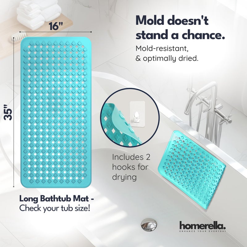 Homerella Bathtub Mat Non Slip 35x16 - homerellaÂ® Bath Mat Incl. Hooks for Drying, Extra Long, 100% BPA Free, Shower Mat Non Slip Anti Mold, Machine Washable, Shower Mats for Inside Shower Mildew Resistant - Image 3