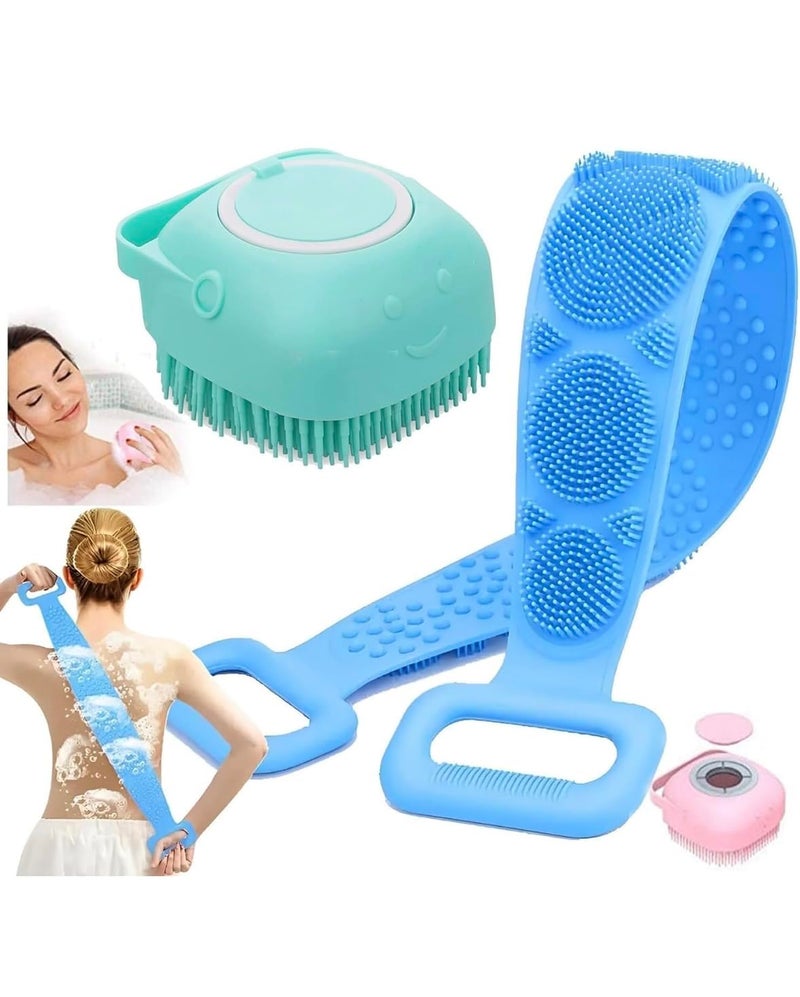 Loquat 2pcs Combo of 2in1 Silicone Body Massage Bath Brush with Soap Dispenser and Silicon Body Back Scrubber Massager for Deep Cleaning Exfoliating Massaging Hair Scalp BodyMulticolor - Image 1
