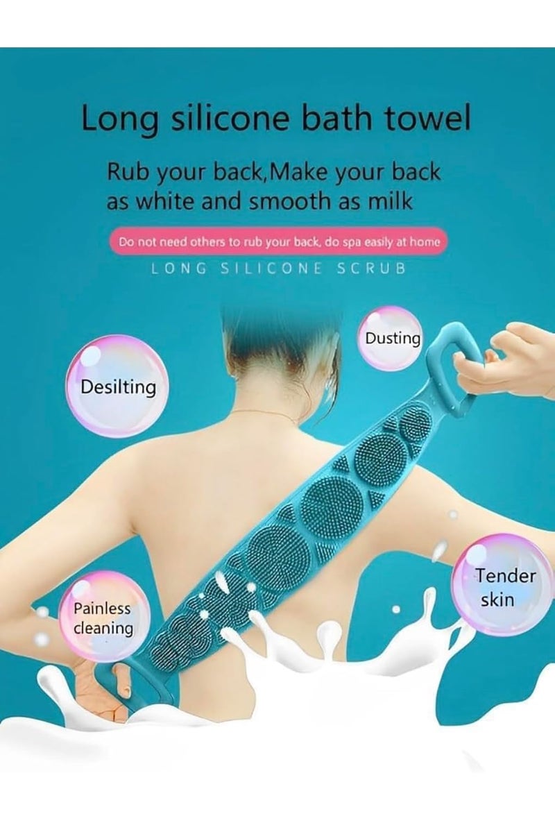 Loquat 2pcs Combo of 2in1 Silicone Body Massage Bath Brush with Soap Dispenser and Silicon Body Back Scrubber Massager for Deep Cleaning Exfoliating Massaging Hair Scalp BodyMulticolor - Image 4