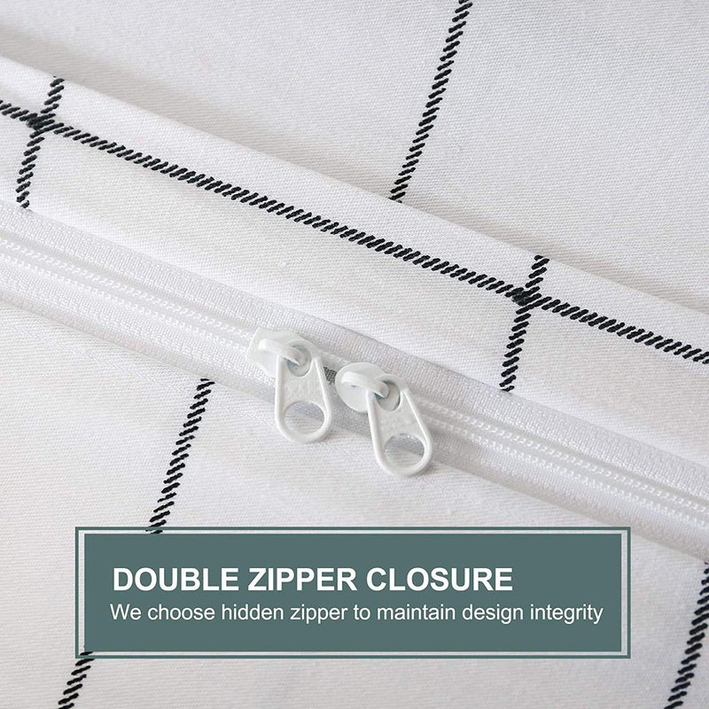 JELLYMONI 100% Natural Cotton 3pcs Plaid Duvet Cover Sets,White with Black Grid Geometric Pattern Printed Comforter Cover,with Zipper Closure & Corner Ties(King Size) - Image 5