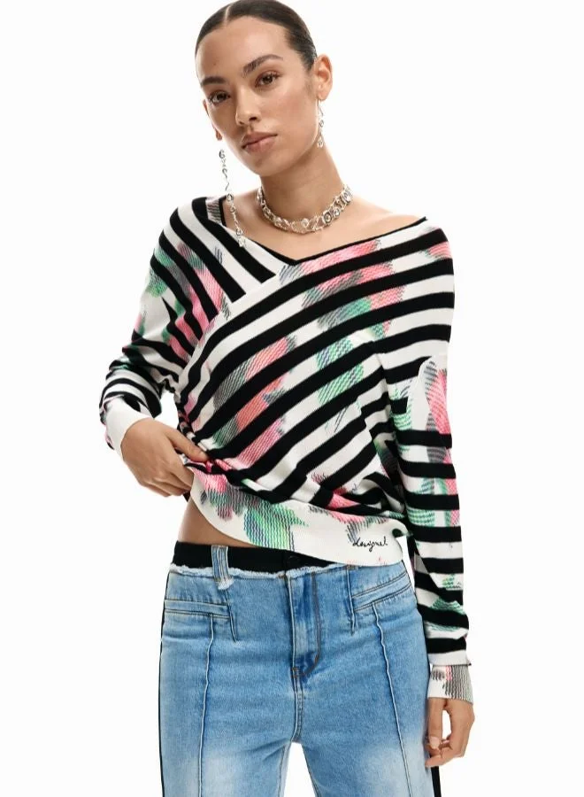 DESIGUAL Black Fine Crossover Sweater for Women | Best Price UAE