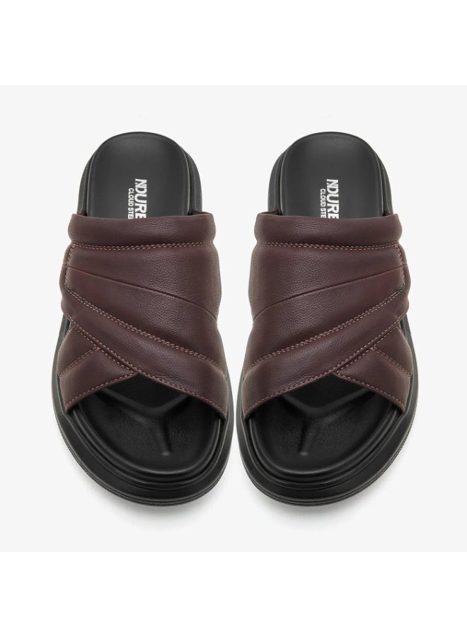NDURE Men's Brown Quilted Crossover Strap Slide Sandals with Chunky Black Sole, Casual Slip-On - Image 1