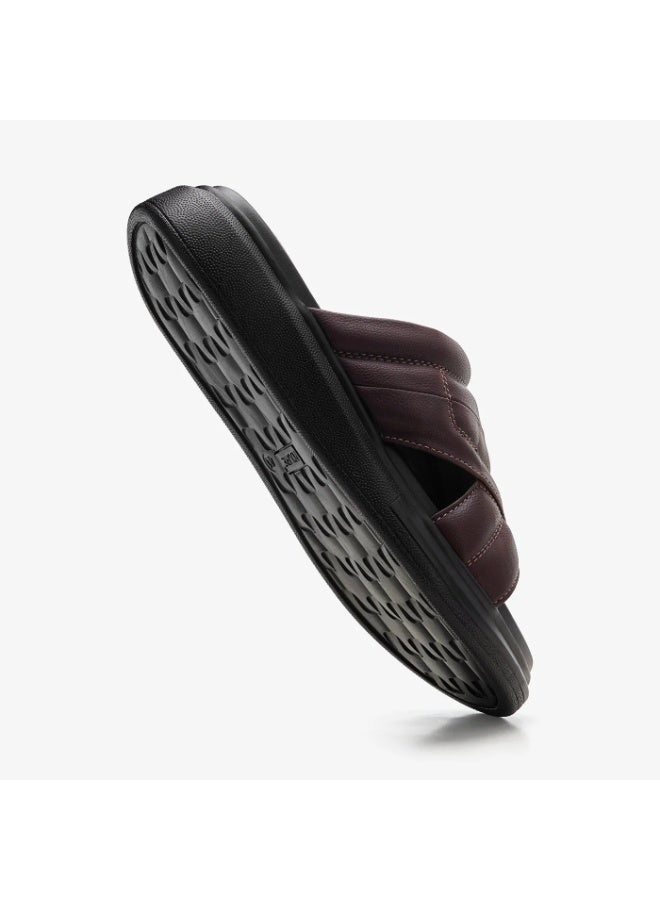 NDURE Men's Brown Quilted Crossover Strap Slide Sandals with Chunky Black Sole, Casual Slip-On - Image 4