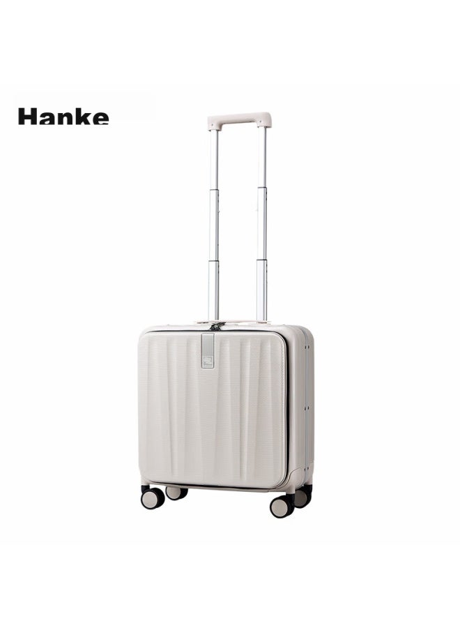 Hanke هيكل ألومنيوم أمتعة أمامية مفتوحة، 18-inch عاجي أبيض عربة حقيبة سفر، قفل بكلمة مرور، حقيبة سفر للرجال والنساء - Image 3