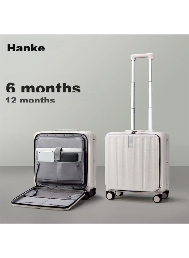 Hanke هيكل ألومنيوم أمتعة أمامية مفتوحة، 18-inch عاجي أبيض عربة حقيبة سفر، قفل بكلمة مرور، حقيبة سفر للرجال والنساء - Image 2