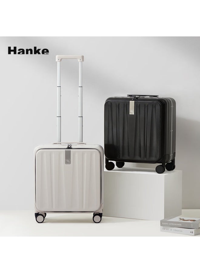 Hanke هيكل ألومنيوم أمتعة أمامية مفتوحة، 18-inch عاجي أبيض عربة حقيبة سفر، قفل بكلمة مرور، حقيبة سفر للرجال والنساء - Image 1