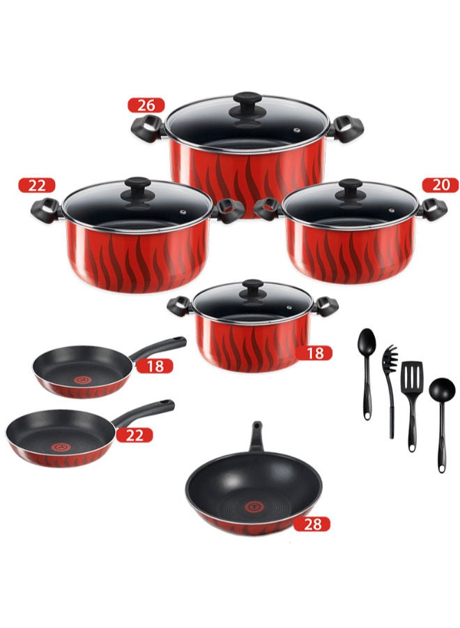15 Piece Tempo Cookware Set Glass Lid - Red