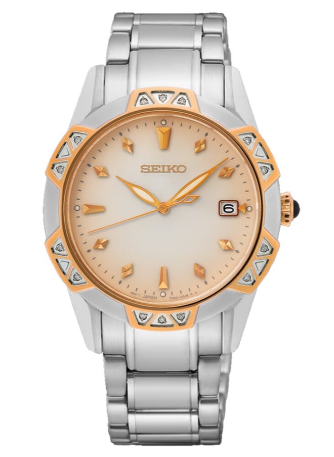 Seiko ساعة نسائية بمينا بيضاء وحركة كوارتز من الفولاذ المقاوم للصدأ، SKK730P  - Image 1