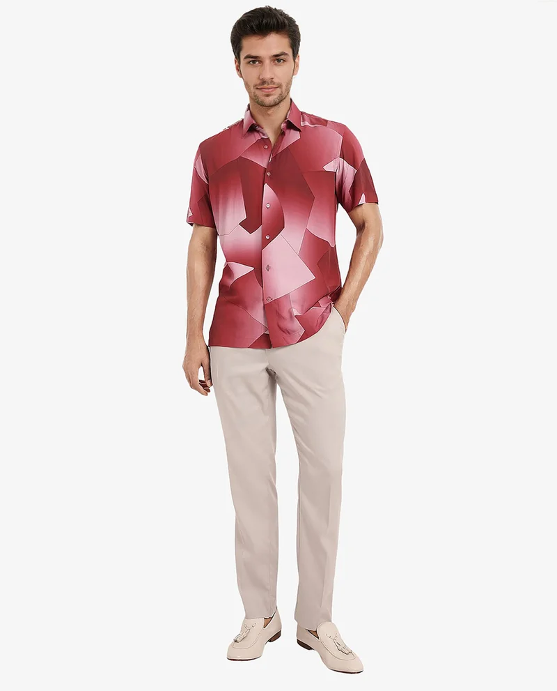 Rare Rabbit Rare Rabbit Men's Caplets Red Modal Fabric Abstract Print Half Sleeves Shirt