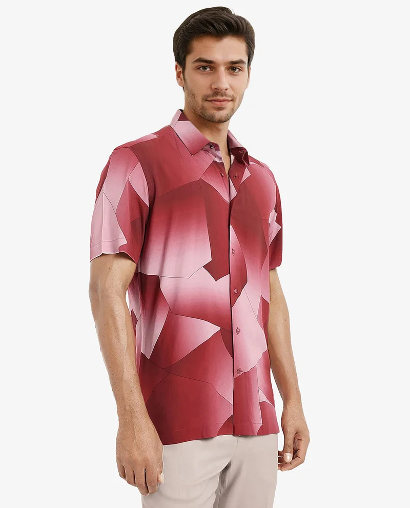 Rare Rabbit Rare Rabbit Men's Caplets Red Modal Fabric Abstract Print Half Sleeves Shirt