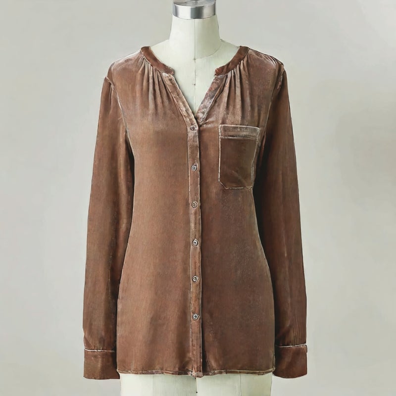 بلوزة مخملية نسائية بأكمام طويلة - Image 4