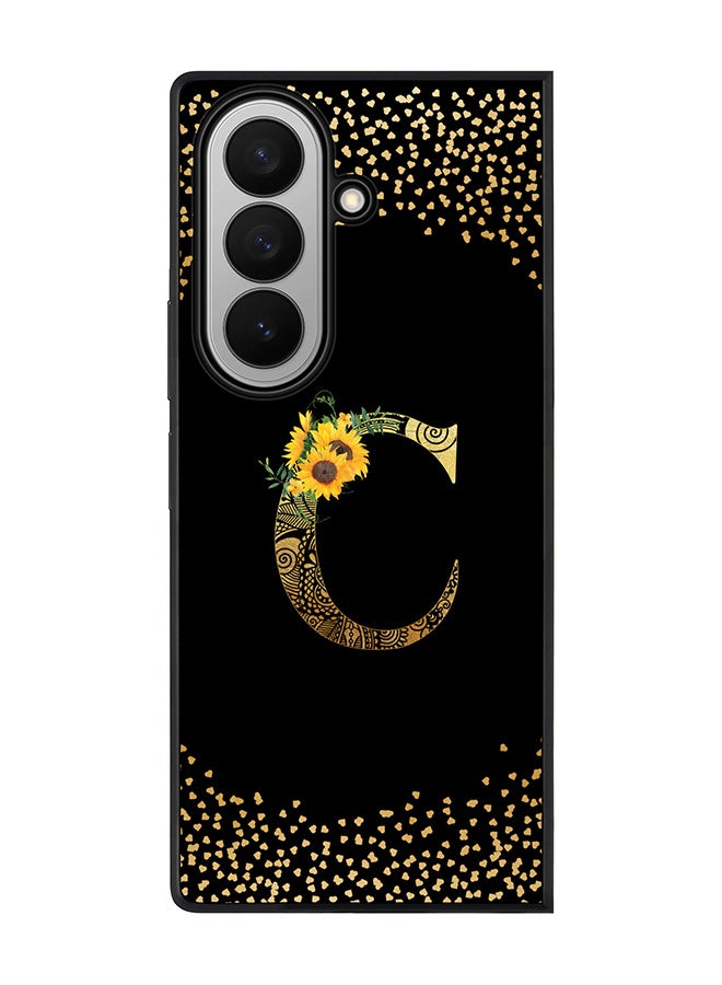 Stylizedd For Samsung Galaxy Z Fold7 Case,Slim fit Camera Protection, Shockproof Thin Phone cover  - Custom Floral Monogram - C ( Black )