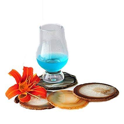 JIC Gem Natural Sliced Agate Coaster with Rubber Bumper Set of 4 (3-3.5", Natural) - Image 4