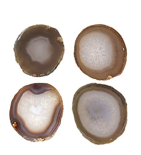 JIC Gem Natural Sliced Agate Coaster with Rubber Bumper Set of 4 (3-3.5", Natural) - Image 1