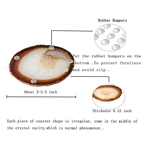JIC Gem Natural Sliced Agate Coaster with Rubber Bumper Set of 4 (3-3.5", Natural) - Image 3