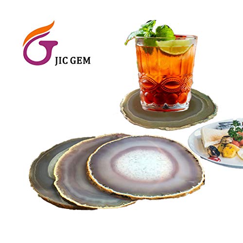 JIC Gem Natural Sliced Agate Coaster with Rubber Bumper Set of 4 (3-3.5", Natural) - Image 2