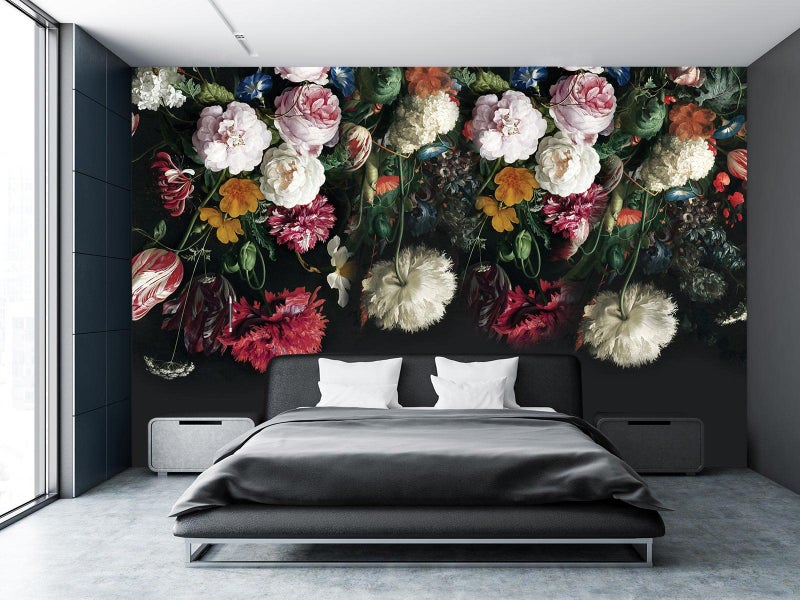 Cliouar CliouarFlower Rose Tropical Plants Black Wallpaper Mural Bedroom Living Room Decor 158 x 110 Not SelfAdhesive 