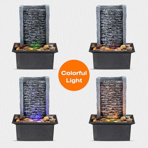 AMOOTEK Tabletop Fountain Indoor Waterfall Rock Fountain LED-Lights Water Feature Waterfall for Modern Home and Office Indoor Decoration - Image 3