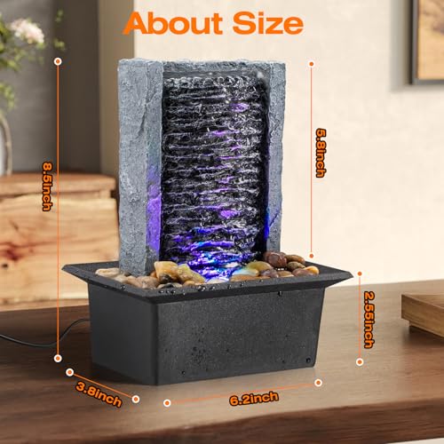 AMOOTEK Tabletop Fountain Indoor Waterfall Rock Fountain LED-Lights Water Feature Waterfall for Modern Home and Office Indoor Decoration - Image 2