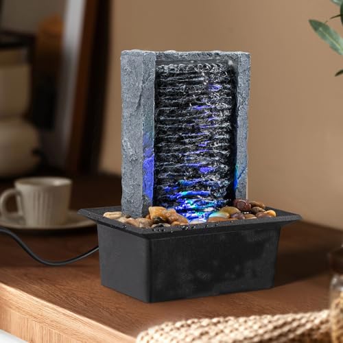 AMOOTEK Tabletop Fountain Indoor Waterfall Rock Fountain LED-Lights Water Feature Waterfall for Modern Home and Office Indoor Decoration - Image 5