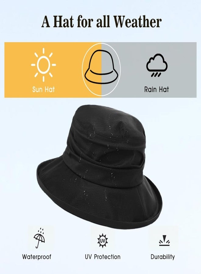 Comhats Rain Hat for Women Waterproof Wide Brim Sun Hats for Ladies SPF 50+ Summer Fishing Bucket Hats Beach Foldable Black Medium - Image 2