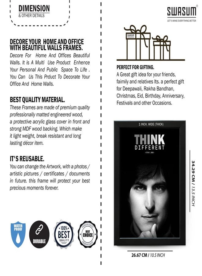 SWASUM Steve Jobs Motivational and Inspirational Quote Poster with Frame, (WF-24) Wall Décor (13.5X10.5, INCH), Framed, Pack of 01 - Image 3