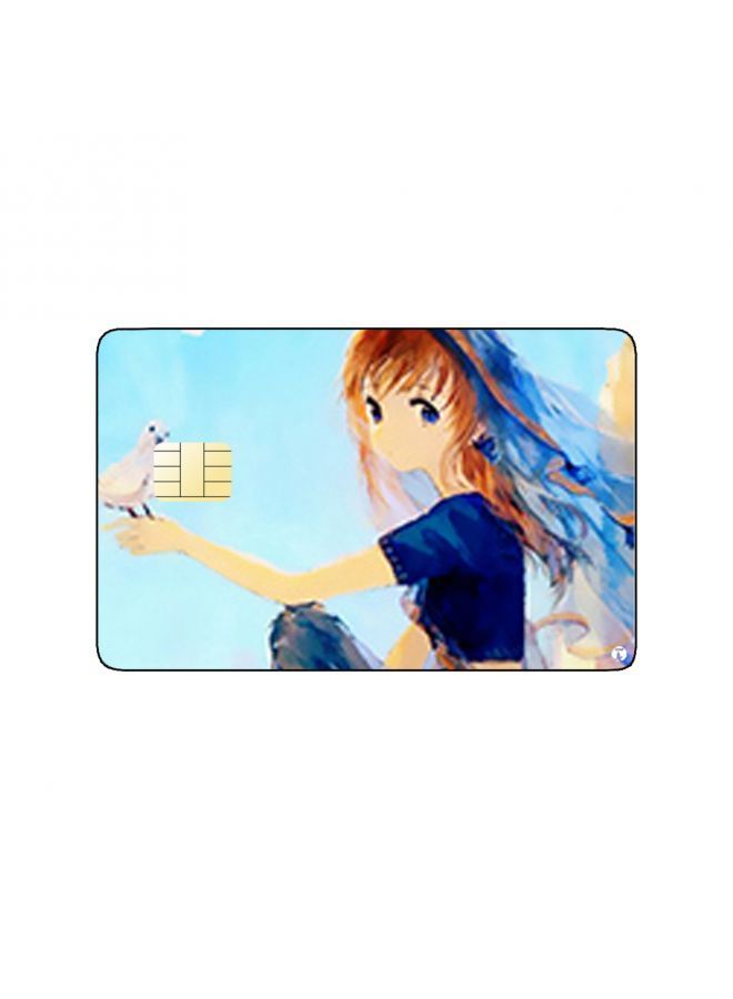 RKN PRINTED BANK CARD STICKER Cute Girl Drawing With White Cat - Image 1