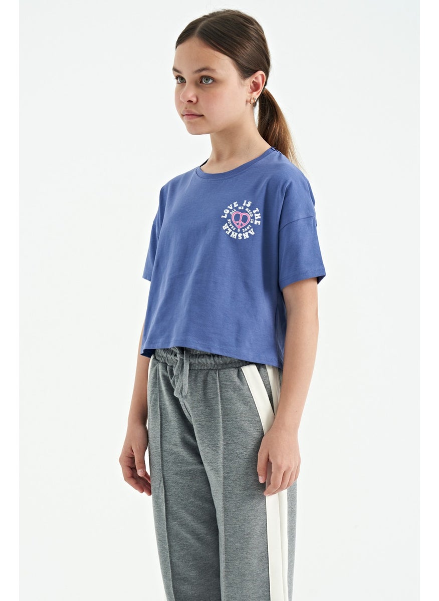 Tommy Life - Light Purple Front Back Printed O Neck Low Shoulder Oversize Short Sleeve Girls T-Shirt - 75126 - Image 1