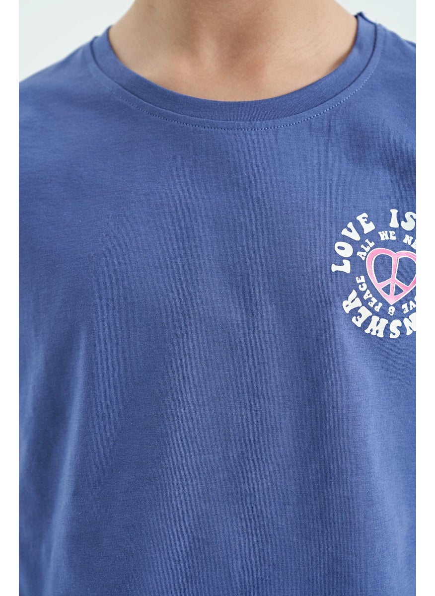 Tommy Life - Light Purple Front Back Printed O Neck Low Shoulder Oversize Short Sleeve Girls T-Shirt - 75126 - Image 1