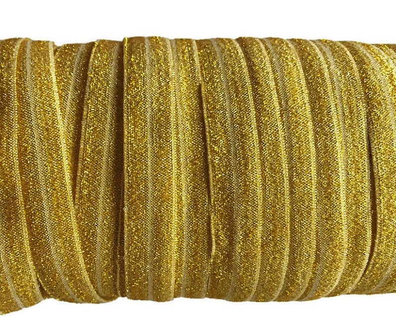 YYCRAFT 58 15 yards Glitter Fold Over Elastic Stretch Foldover FOE Elastics for Hair Ties Headbands Gold