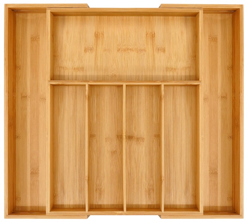 VaeFae Premium Bamboo Drawer Organizer, Expandable Silverware Drawer Organizer, Cutlery Tray with Dividers for Kitchen Utensils (Natural, Large) - Image 1