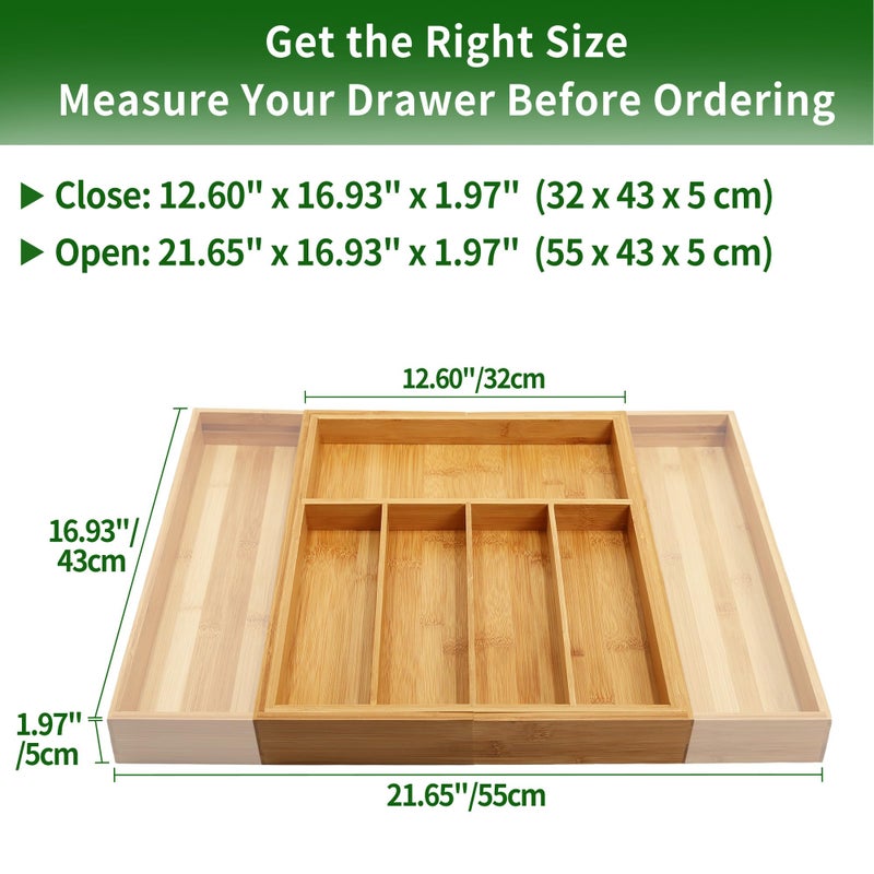 VaeFae Premium Bamboo Drawer Organizer, Expandable Silverware Drawer Organizer, Cutlery Tray with Dividers for Kitchen Utensils (Natural, Large) - Image 3