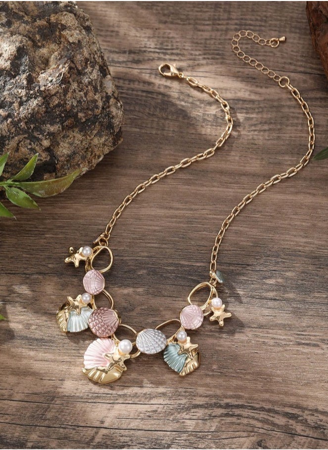 Generic Pink Painted Oil Shell Starfish Necklace  - Image 3