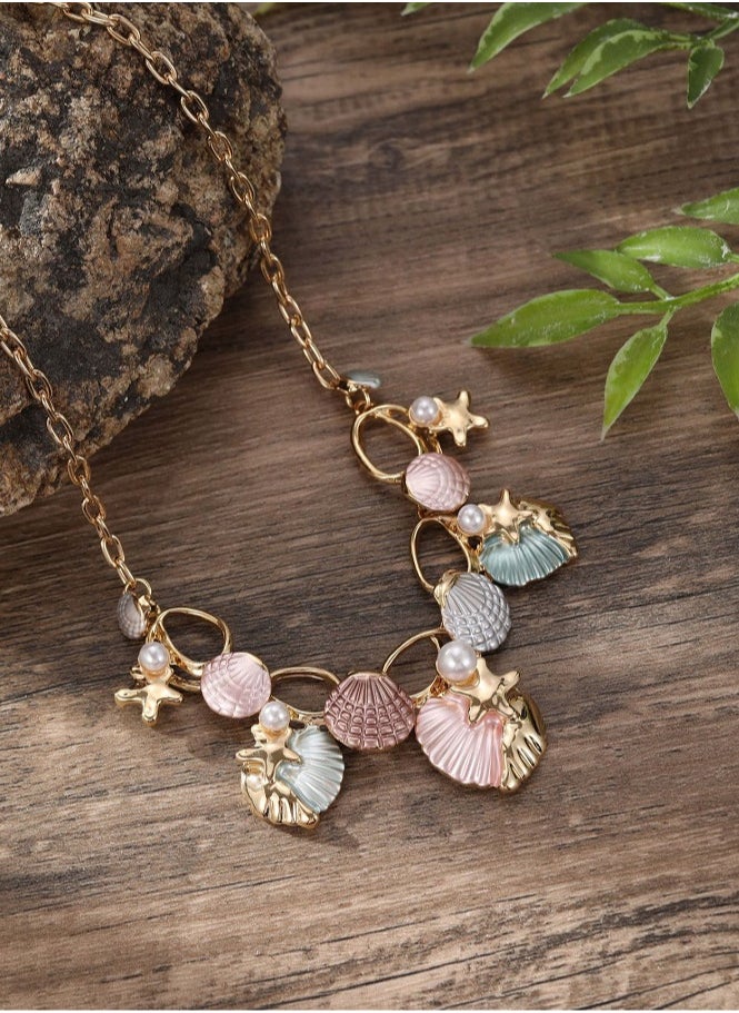 Generic Pink Painted Oil Shell Starfish Necklace  - Image 2
