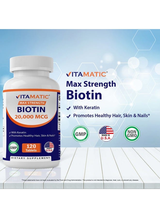 Vitamatic High Potency Biotin 20000 mcg (20mg) with Keratin 100mg - 120 Vegetarian Tablets - Biotin Supplements for Healthy Hair Skin & Nails for Adults (120 Count (Pack of 1)) - Image 3