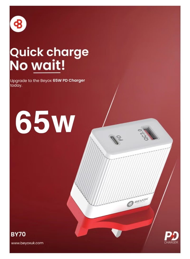 BEYOX 65W Fast PD Charger Adapter with 1m Type-C to Type-C Cable – High-Speed Wall Charger for Laptops, Tablets & Smartphones BY70 - Image 2