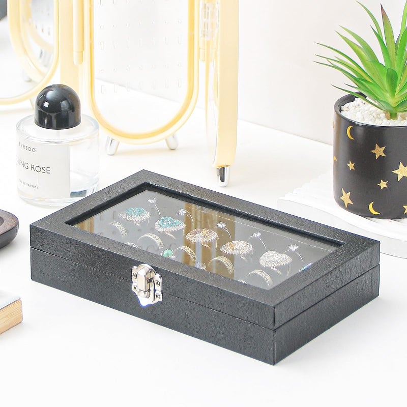 Adugay Ring Display Case,Jewelry Ring Organizer Box For Rings,Ring And Earring Holder Box For Girl,Velvet Ring Display Tray (Black, 30 slots) - Image 3