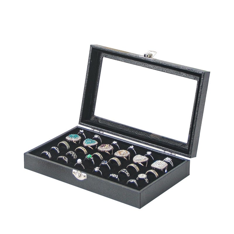 Adugay Ring Display Case,Jewelry Ring Organizer Box For Rings,Ring And Earring Holder Box For Girl,Velvet Ring Display Tray (Black, 30 slots) - Image 1