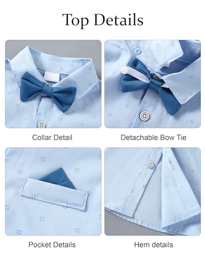 nilikastta Gentleman Wedding Outfits Dress Shirt with Bowtie/Suspender Pants for Festival Celebration 9-10years Light Blue - Image 4