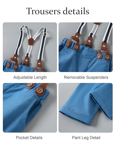 nilikastta Gentleman Wedding Outfits Dress Shirt with Bowtie/Suspender Pants for Festival Celebration 9-10years Light Blue - Image 5
