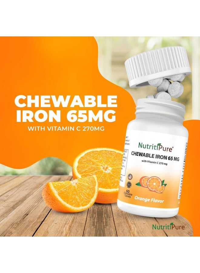 NutritiPure Chewable Iron 65 mg with Vitamin C 270 mg - Tablet in Orange Flavor 60 Count x 2 Bottles (Twin Pack) - Image 2