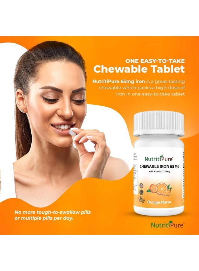 NutritiPure Chewable Iron 65 mg with Vitamin C 270 mg - Tablet in Orange Flavor 60 Count x 2 Bottles (Twin Pack) - Image 3