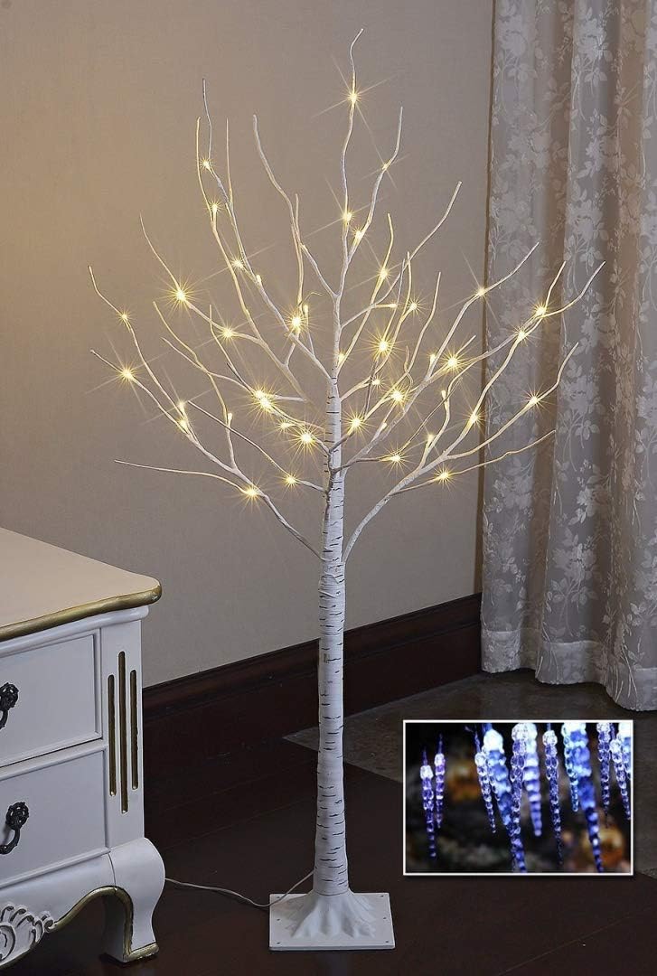 LIGHTSHARE Lighted Tree 4FT 48 LED Lighted Birch Tree for Decoration Inside and Outside Home Patio Wedding Festival Christmas Decor Warm White - Image 1