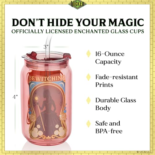 Dragon Glassware Wicked 16 oz Drinking Glasses Set of 2 - Glass Cups with Lids and Straws - Iced Coffee Cups with Lids - Reusable Glass Tumbler with Straw and Lid - Enchanted - Image 3
