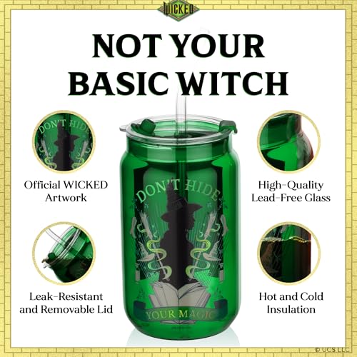 Dragon Glassware Wicked 16 oz Drinking Glasses Set of 2 - Glass Cups with Lids and Straws - Iced Coffee Cups with Lids - Reusable Glass Tumbler with Straw and Lid - Enchanted - Image 5