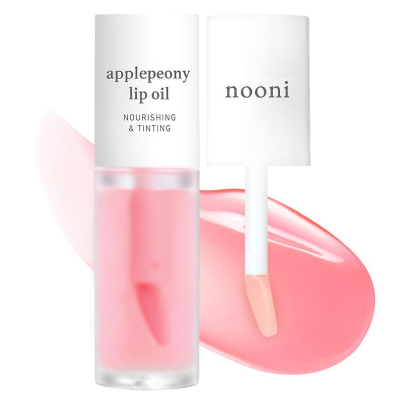NOONI Korean Hydrating Lip Oil  Applepeony  LongLasting Moisturizing Plumping Revitalizing for Dry Lips Waterproof No Peel Off Hydrating Nourishing Crystal Clear 012 FL Oz