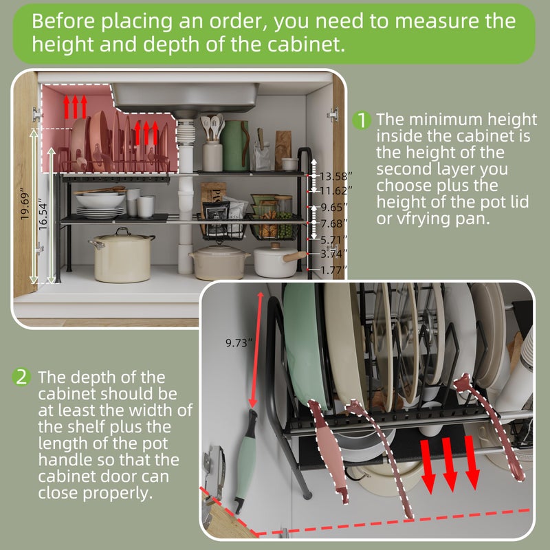 NETEL Adjustable Under Sink Organizers and Storage,Pots and Pans Organizer Under Kitchen Cabinet,Pan Lid Organizers inside Cabinet,Expandable Cabinet Storage Shelf with Pan Rack and 7 Dividers - Image 2
