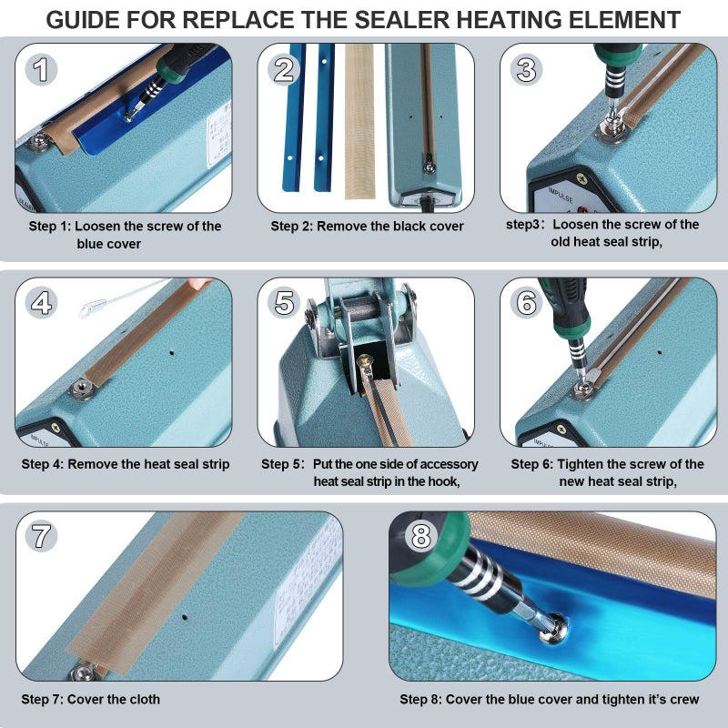 Honoson 10 Pcs Impulse Sealer Replacement Parts 16 Inch Heat Seal Strips Replacement Element Service Heat Seal Strips Impulse Sealer Spare Repair Parts Kit Compatible with F-400, FS-400, PFS-400 - Image 5