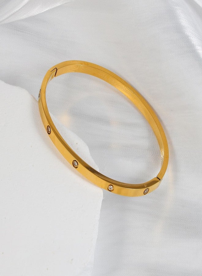 MILAKOO 4mm Gold Bracelet Hinged Bangle for Women Thin Stackable CZ Bracelet for Valentines Birthday - Image 3